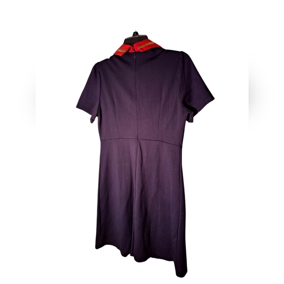 K-POP Style Navy Blue Gold BEE Uniform Embroidered Collared A-Line DRESS BEES - Picture 3 of 4